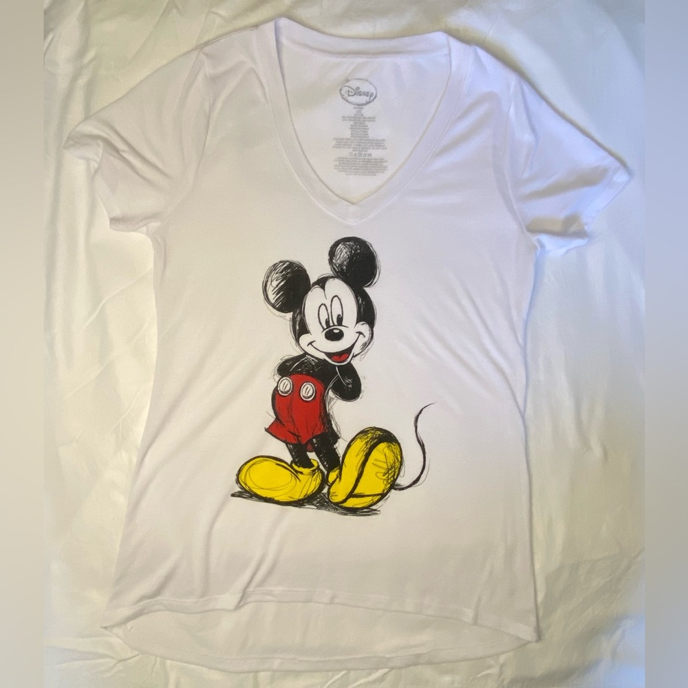 Disney Mickey Mouse Shirt Size L V-Neck Short Sleeve